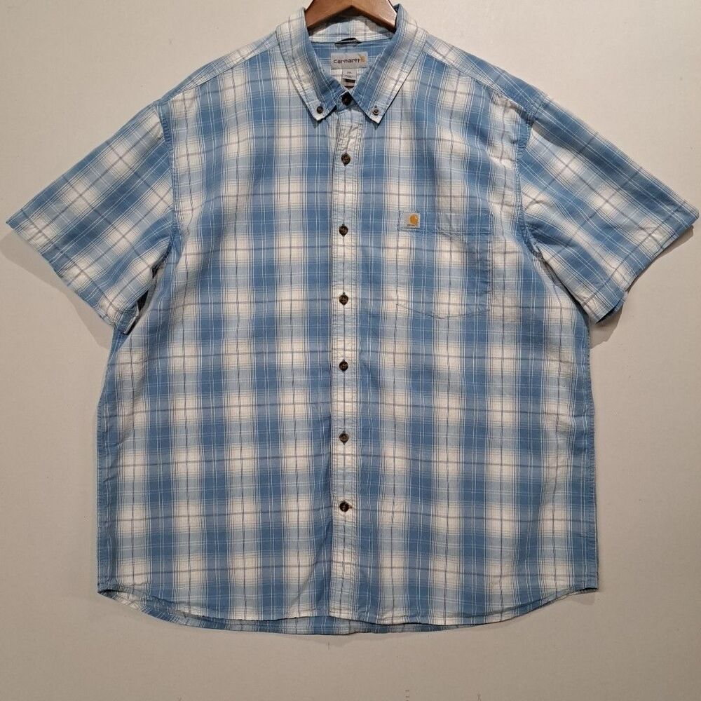 Carhartt Short Sleeve Plaid Button Down Blue XXL
